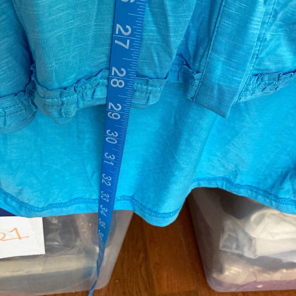 Soft Surroundings Shirt Womens Sz L Blue Jersey Knit Ruffle Trim Button Tunic - Picture 8 of 9